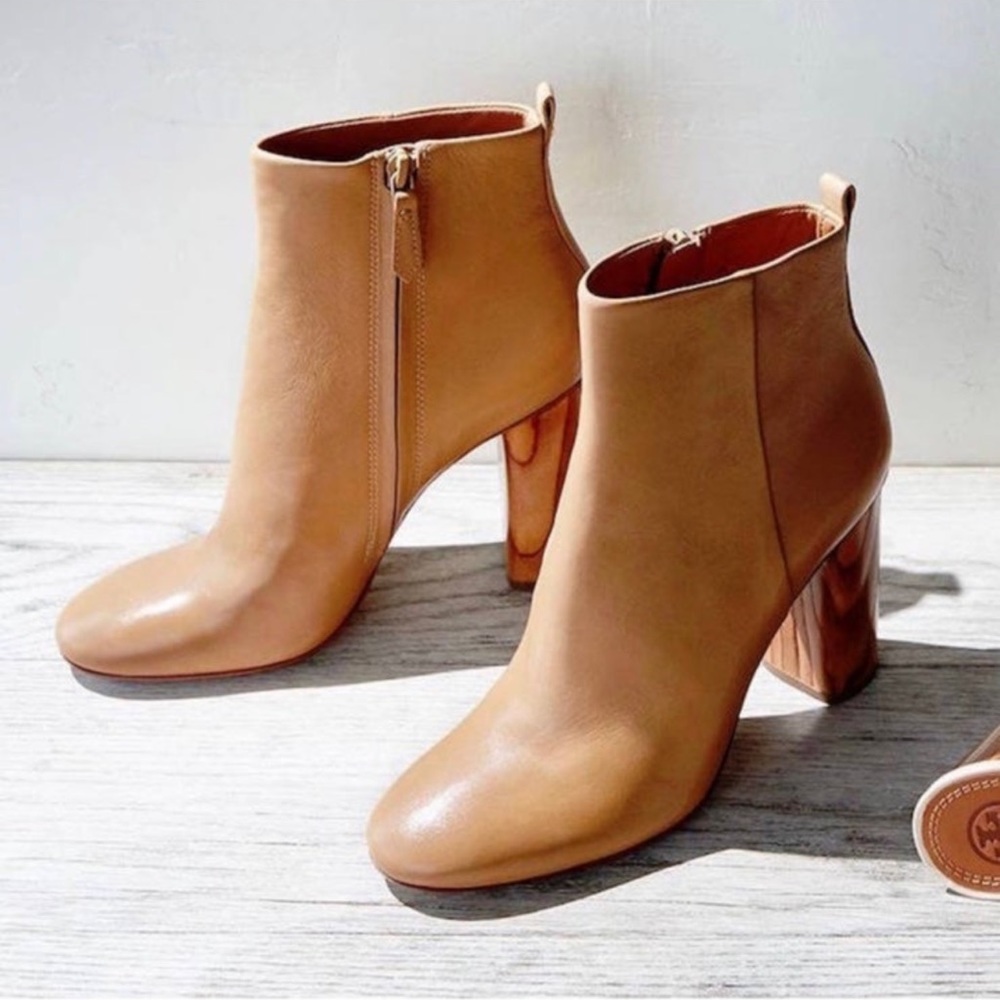 Tory Burch Tan Leather Zip Raya Booties